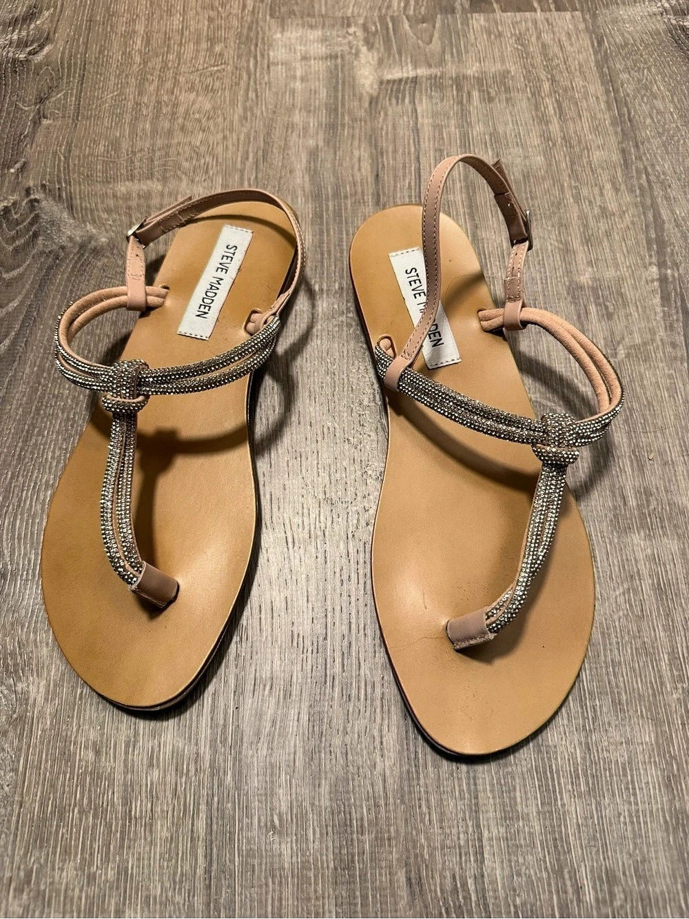 Brand new Steve Madden Marble Flat Thong Sandal Rhinestone Brown & Pink